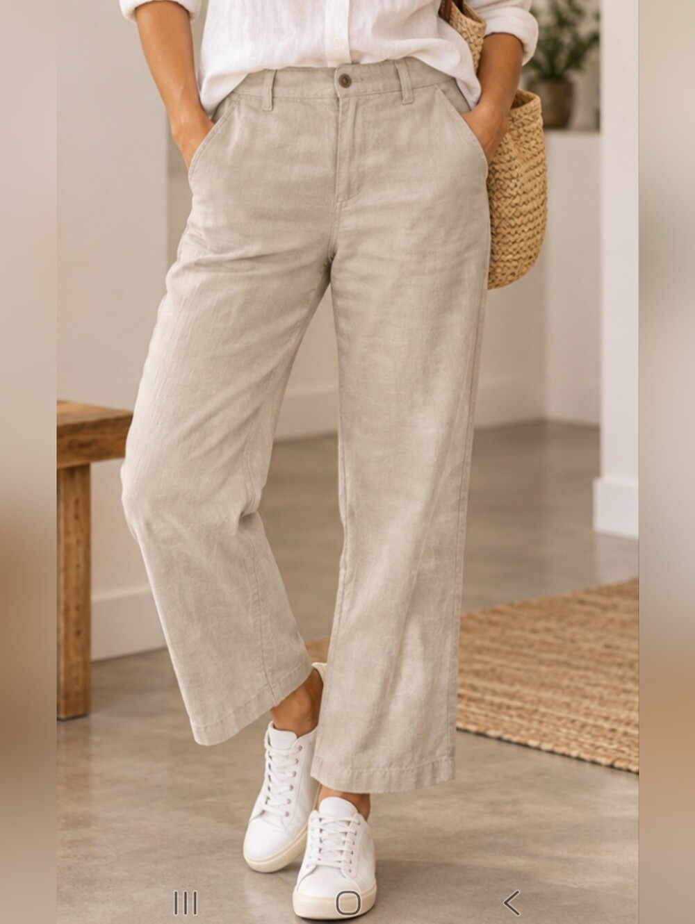 Old Navy Linen-Blend Wide Leg Pants in Light Beige Waist 20" Inseam 29